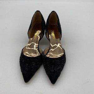XYD black rhinestone pointy toe kitten low heels slippers pumps shoes